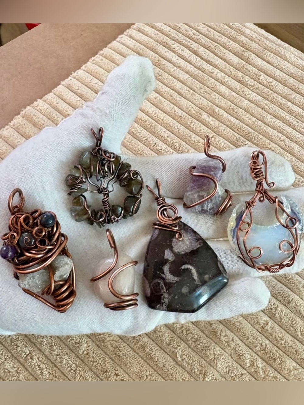 Artisan Copper Crystal Pendants Labradorite Fossil Coral Opalite